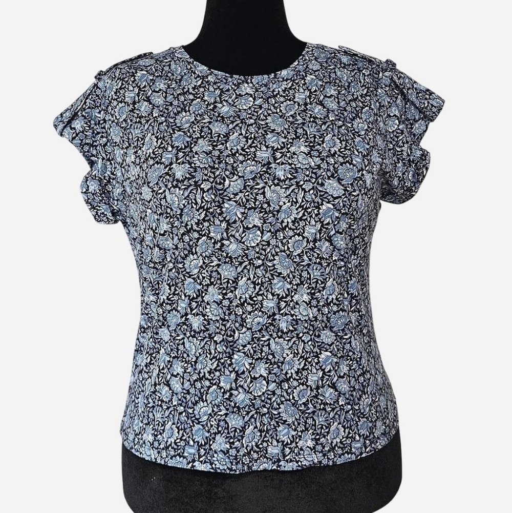 MICHAEL Michael Kors Women's Blue and Black Floral Blouse. Sz‎ Oversized Small